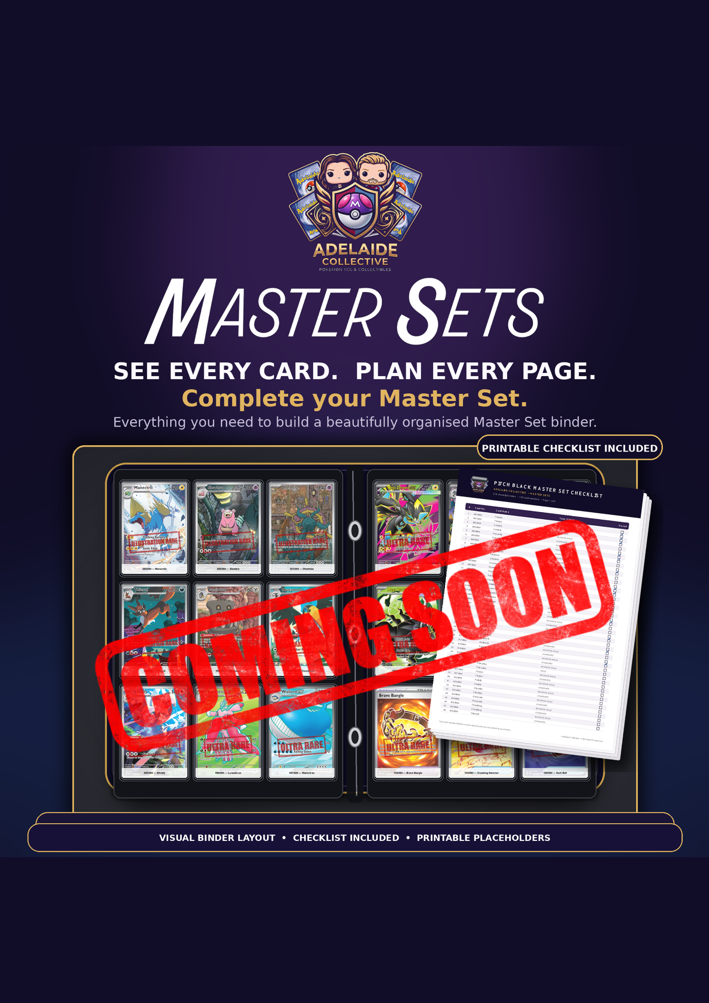 Adelaide Collective Master Sets coming soon with binder layout, checklist and printable placeholders